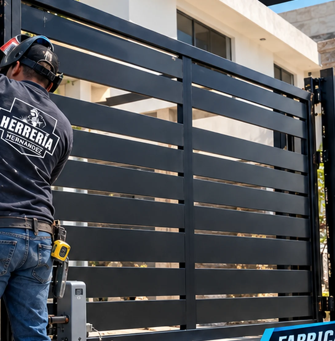 Instalación de un portón metálico con personal de herrería